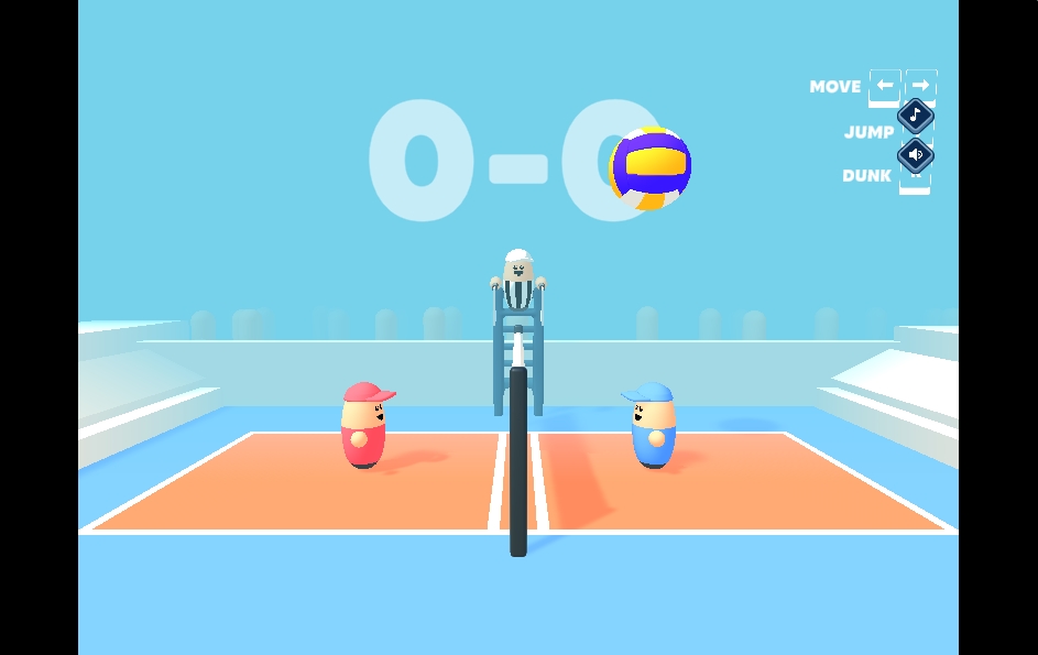 Volley Beans gameplay screenshot showing characters jumping for the ball